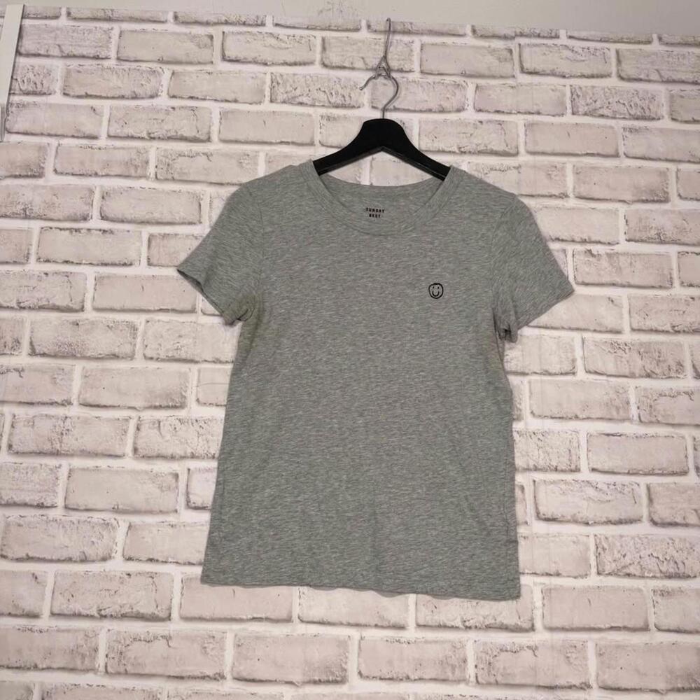 Sunday Best Gray Happy Face T-shirt Women's S Cotton Modal